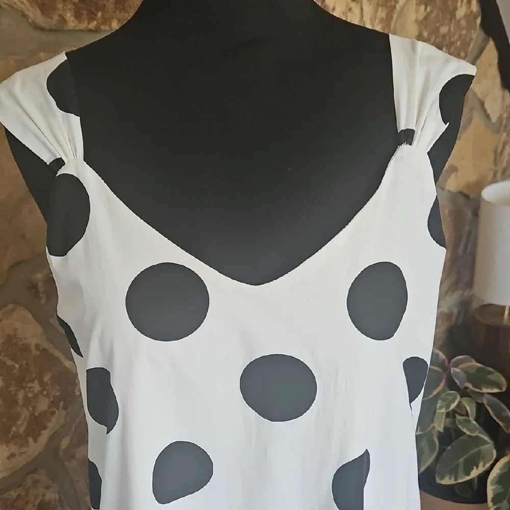 Pomander Place White and Black Polka Dot Sleeveless V-Neck Sundress Sz L - Picture 3 of 10